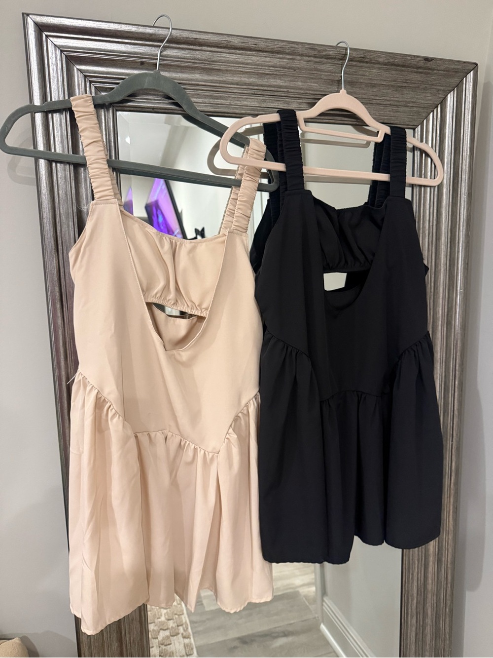 Women’s Sleeveless Cutout Mini Dress - Black and Nude